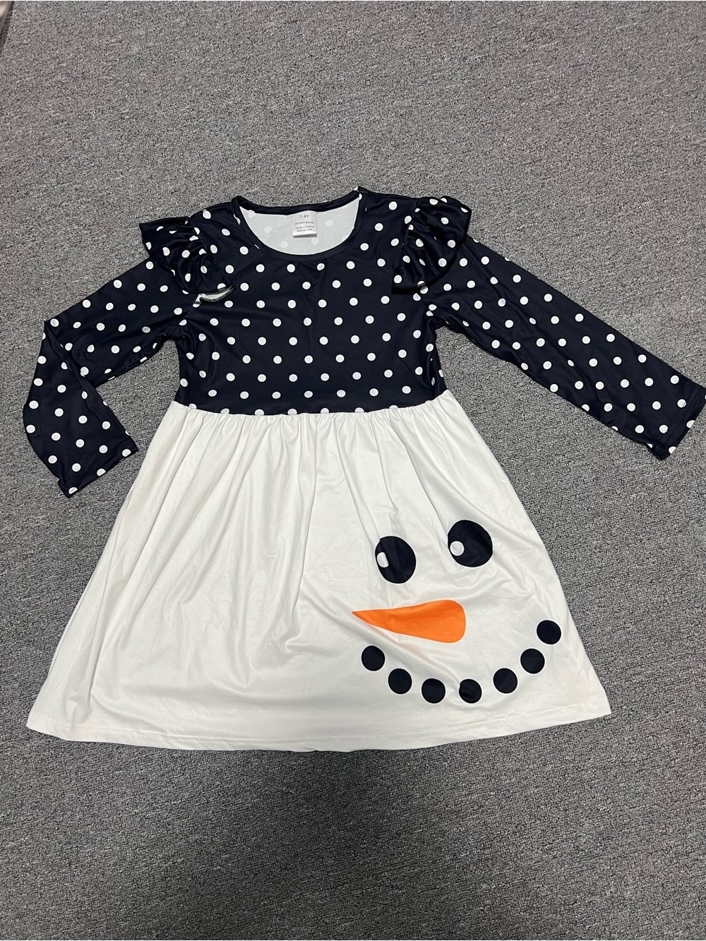 Girls Navy Polka Dot Snowman Dress 7-8T